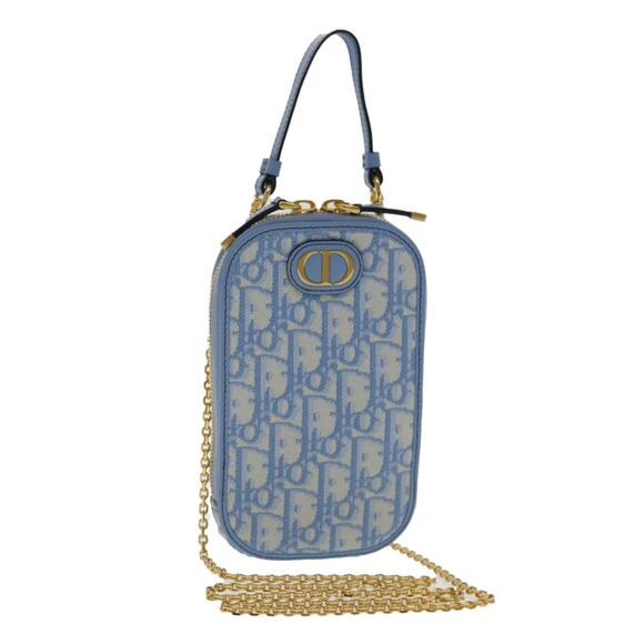 DIOR Chain Trotter Canvas Shoulder Bag Blue Gold - Picture 1 of 14